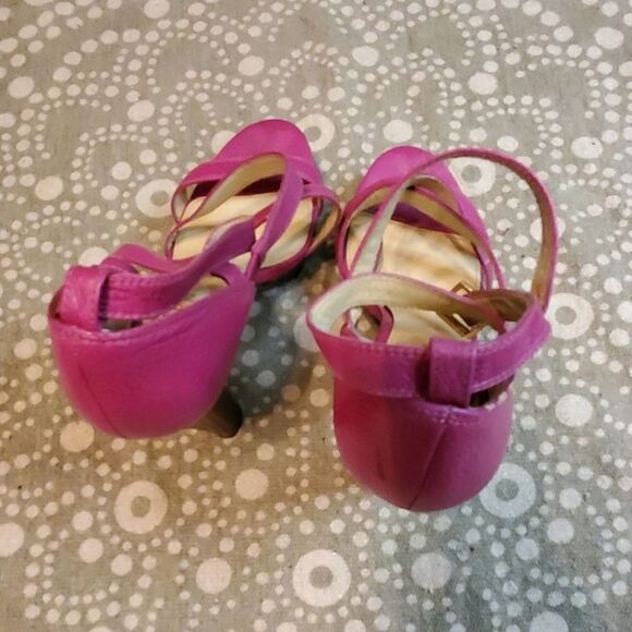 LAUREN Pink Platform Cross Straps Leather Heels - Picture 6 of 9